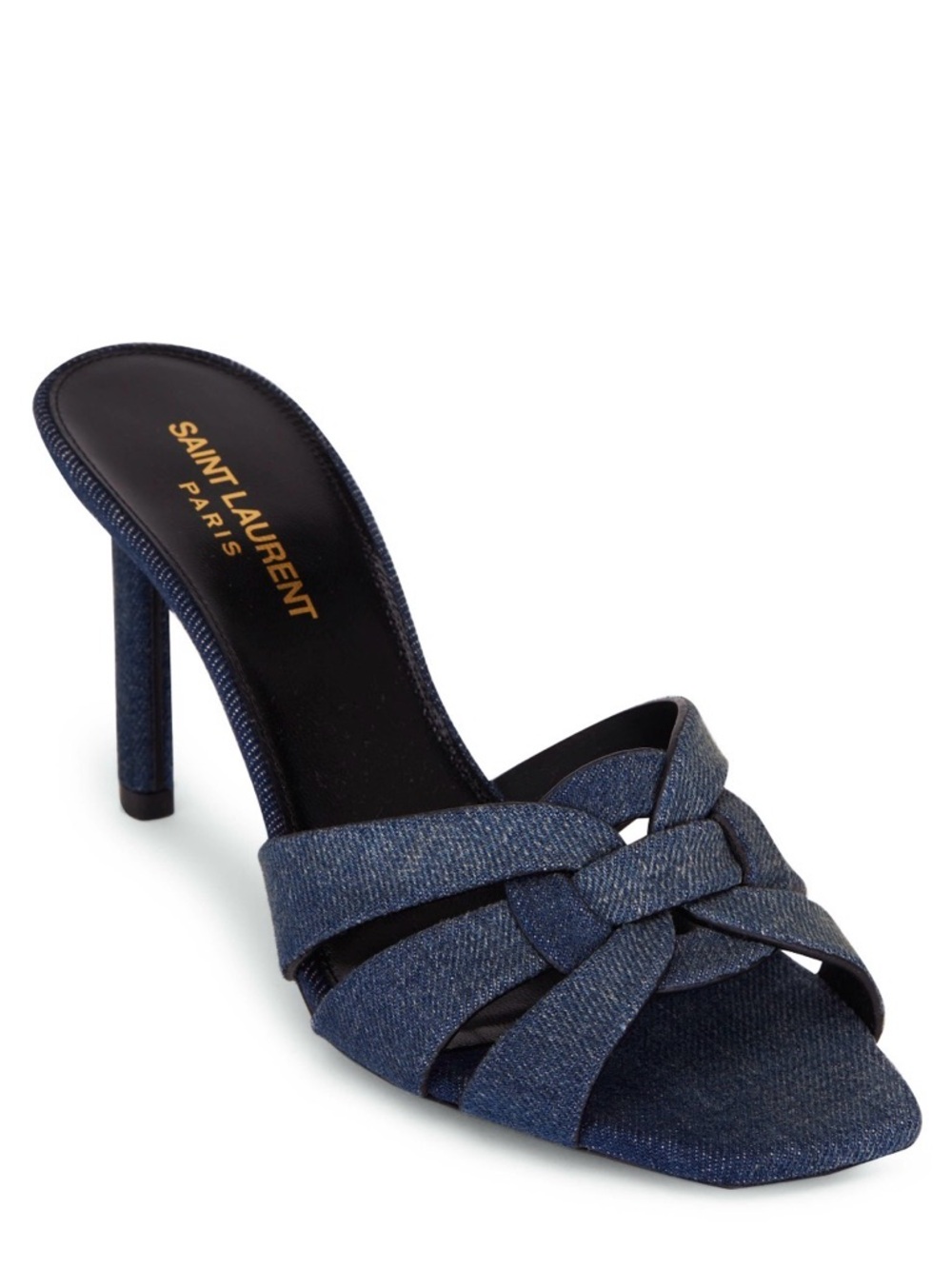 Saint Laurent Denim Knot High-Heel Mule in Dark Blue Size 40